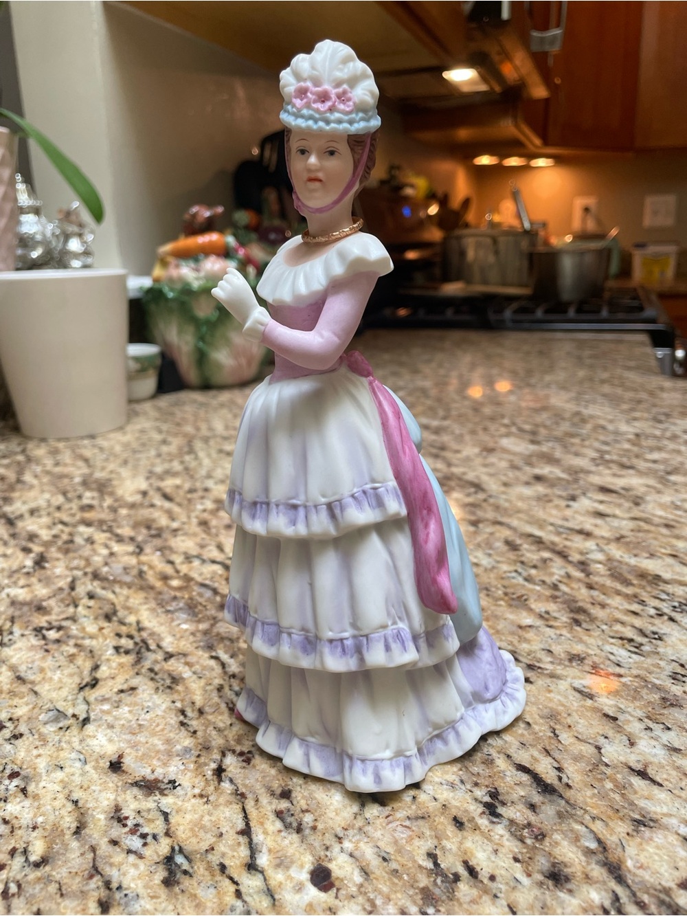 Homco Porcelain Lady Figurine in White, Pink and Lavender